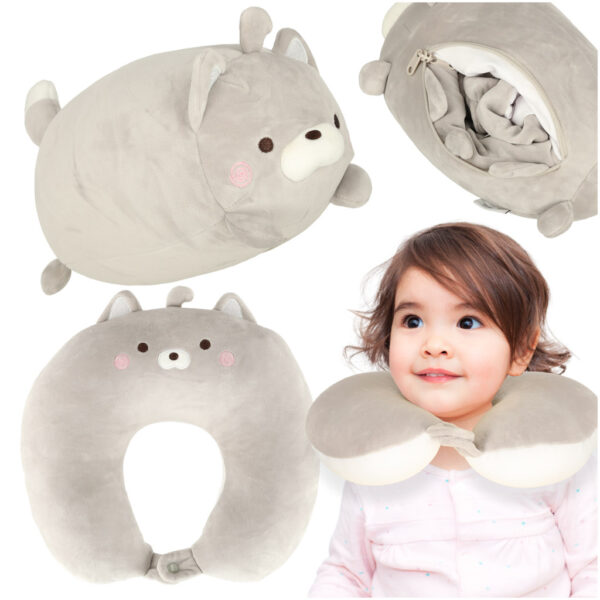 Poduszka podróżna 2w1 rogal pod kark do samolotu samochodu maskotka kot