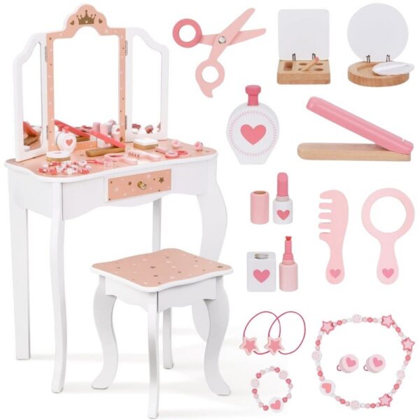 WOOPIE GREEN Drewniana Toaletka z Lustrem i Akcesoriami