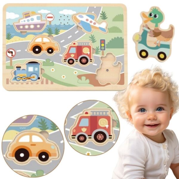 TOOKY TOY Drewniane Interaktywne Puzzle Pojazdy