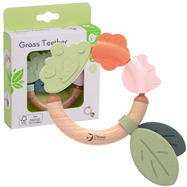 CLASSIC WORLD Drewniana Grzechotka  Sensoryczna Gryzak 2w1