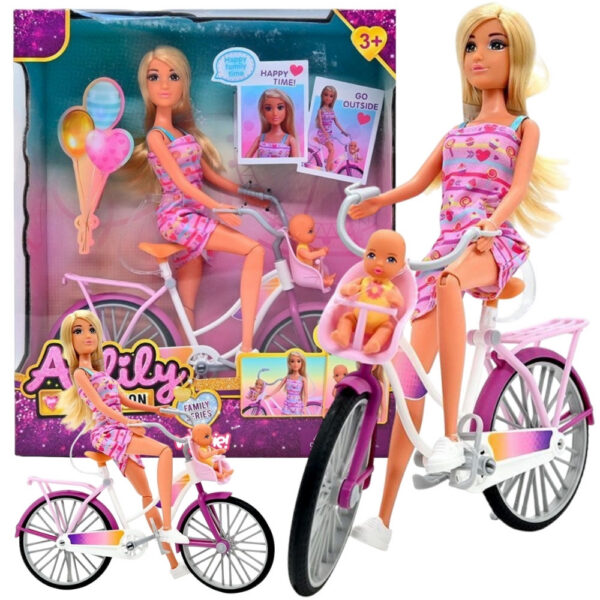 WOOPIE ROYAL Lalka Lily Rowerzystka Bobas w Foteliku Rower