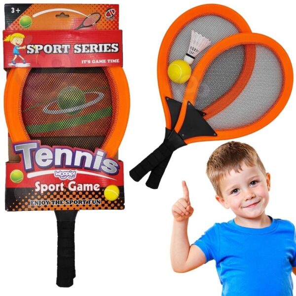 WOOPIE Duże Rakietki do Tenisa Badminton dla Dzieci Zestaw + Piłka Lotka