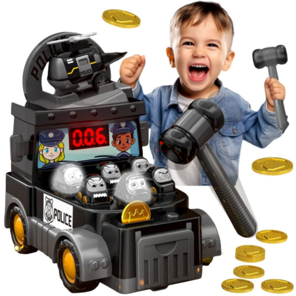 WOOPIE Gra Zręcznościowa Uderz Młotkiem Wbijak Wóz Policyjny z Akcesoriami