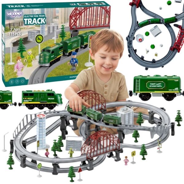 WOOPIE Nowoczesna Kolejka Elektryczna Tor XXL Lokomotywa Cargo Zestaw 128 el.