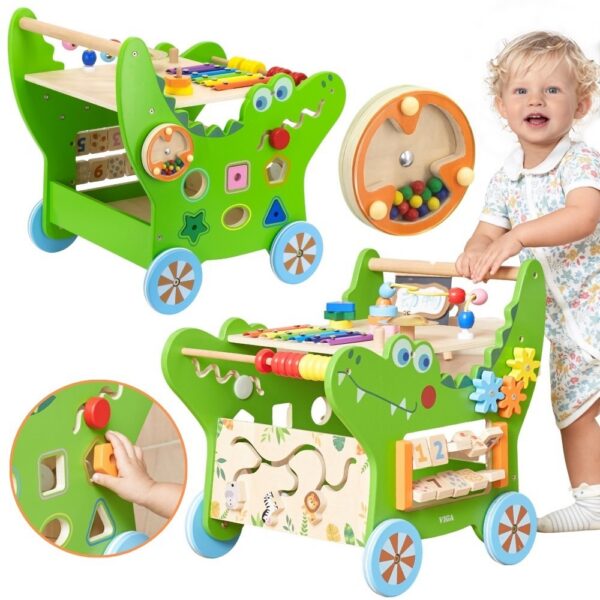 VIGA Drewniany Pchacz Edukacyjny Krokodylek 12w1