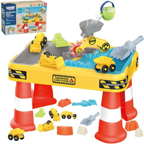 WOOPIE Stolik Wodny 2w1 Piaskownica Plac Budowy + 4 Autka 12el.