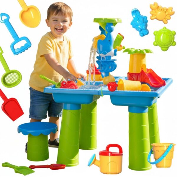 WOOPIE Stolik Wodny 2w1 Piaskownica z Krzesełkiem XL Aquapark 4-Baseny 13 akc.