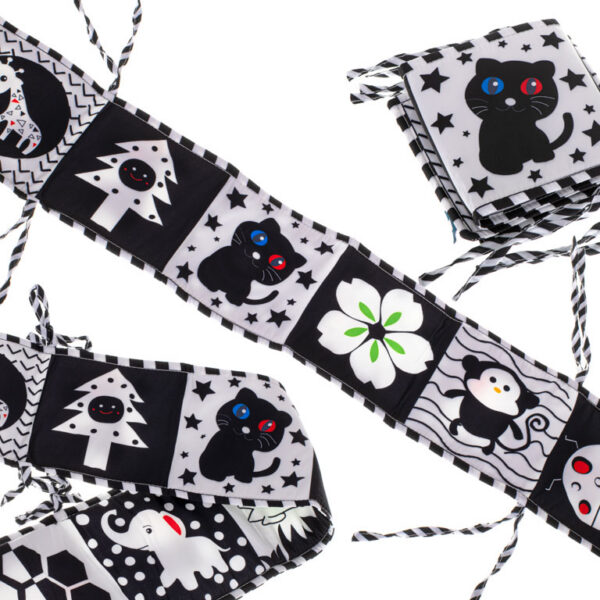 Książeczka sensoryczna kontrastowa miękka nauka widzenia ochraniacz do łóżeczka mata edukacyjna kształty dźwięki