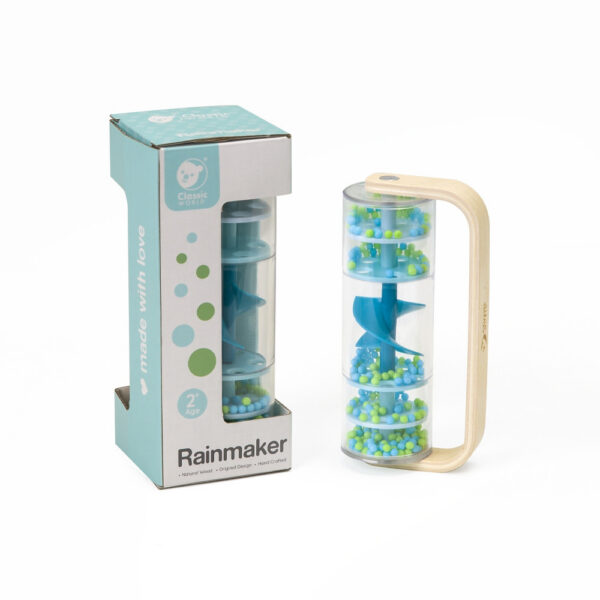 CLASSIC WORLD Drewniana Grzechotka Deszczownica Tuba z Kuleczkami Niebieska